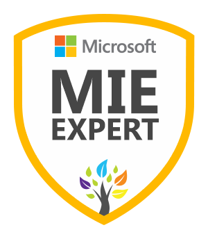 Microsoft MIEExpert page with gold trim and tree icon at the bottom